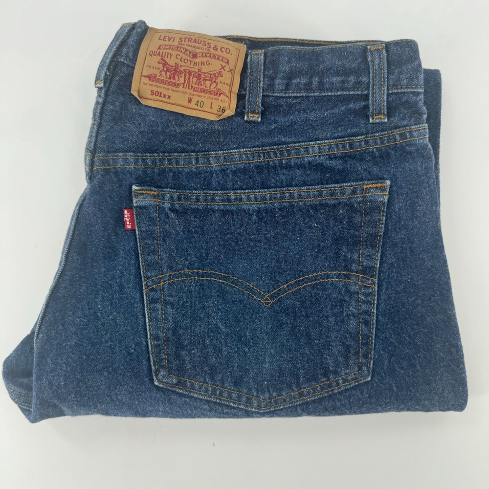 Vintage Levis 501xx Mens 40x36 Dark Wash Indigo Button Fly Jeans Made in USA